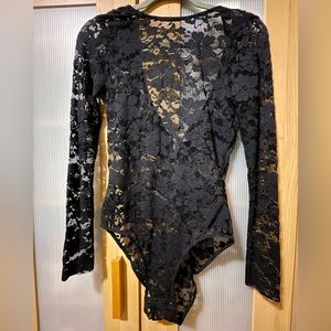 H&M Black Floral Lace Backless Bodysuit